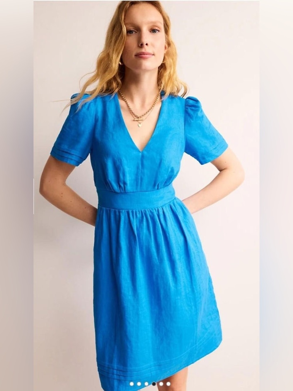 Boden Eve Linen Short Dress Brilliant Blue Size 4r